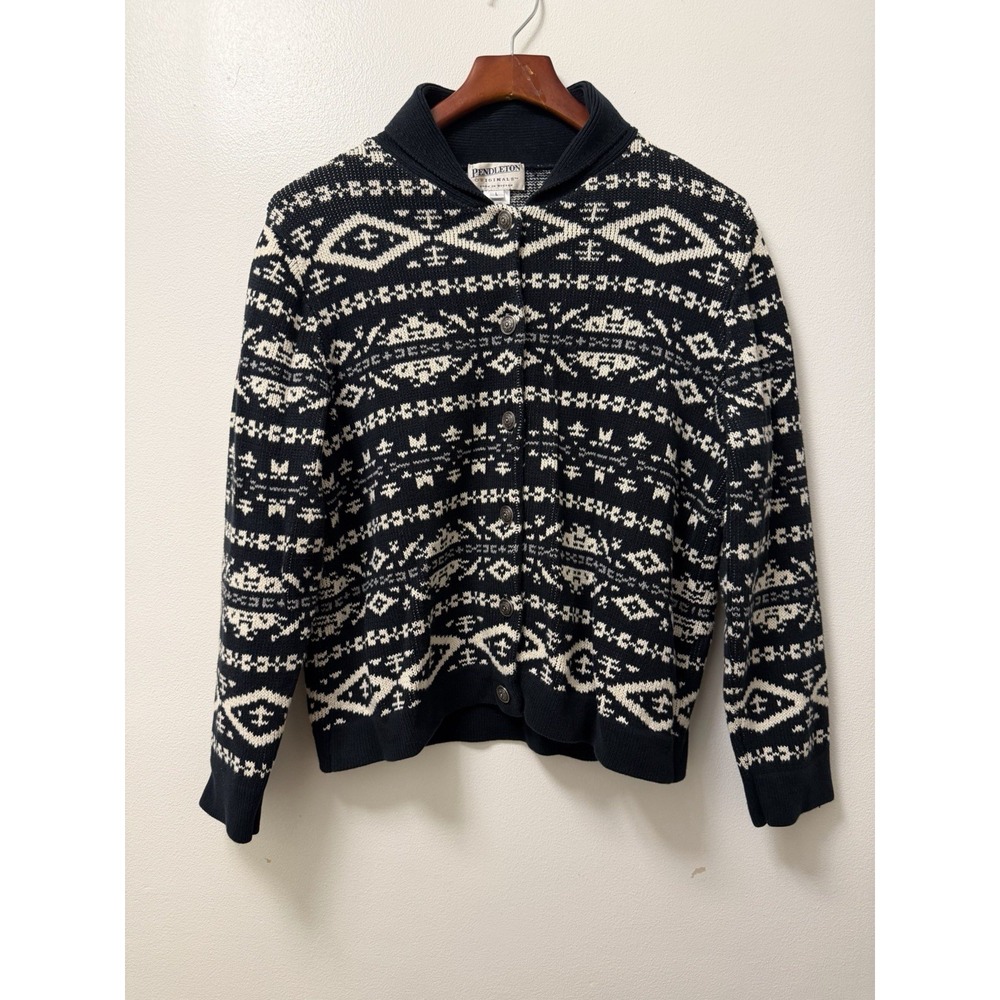 Pendleton Originals Black & White Cardigan Women's Size Large Button Cotton